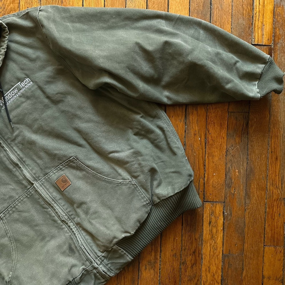 Vtg Y2K Carhartt J130 ARG Duck Canvas Hooded Chore Jacket Lined Men 3XL Green - Picture 4 of 16